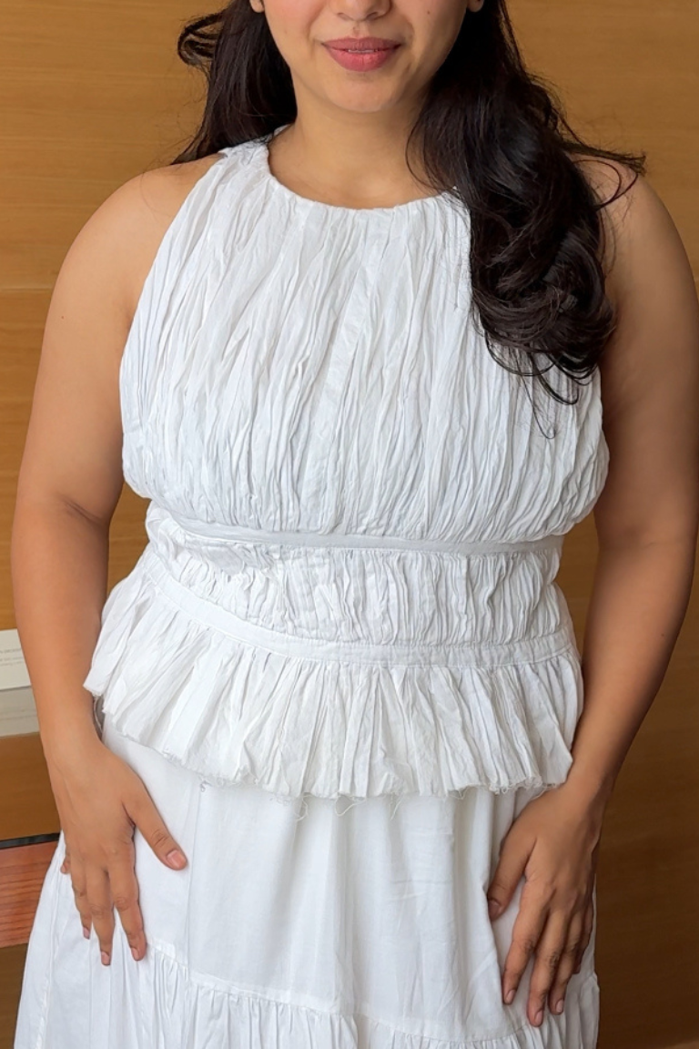 White Pleated Sleeveless Top