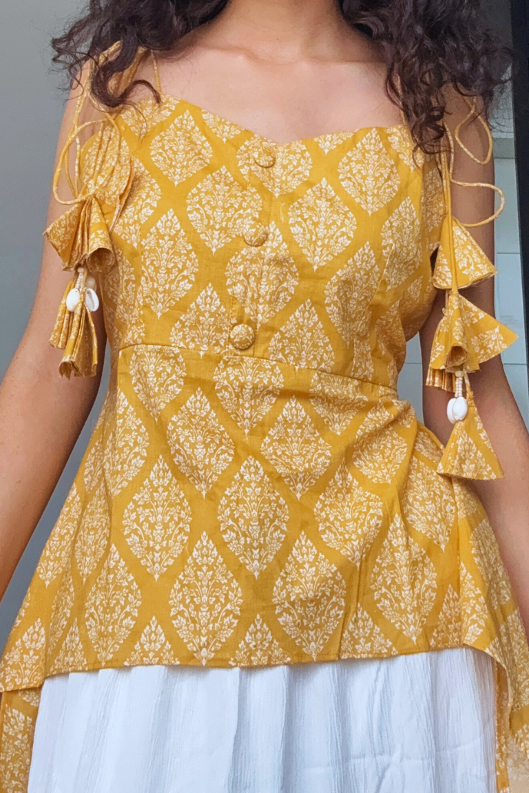 Mustard Top with Tassel Straps
