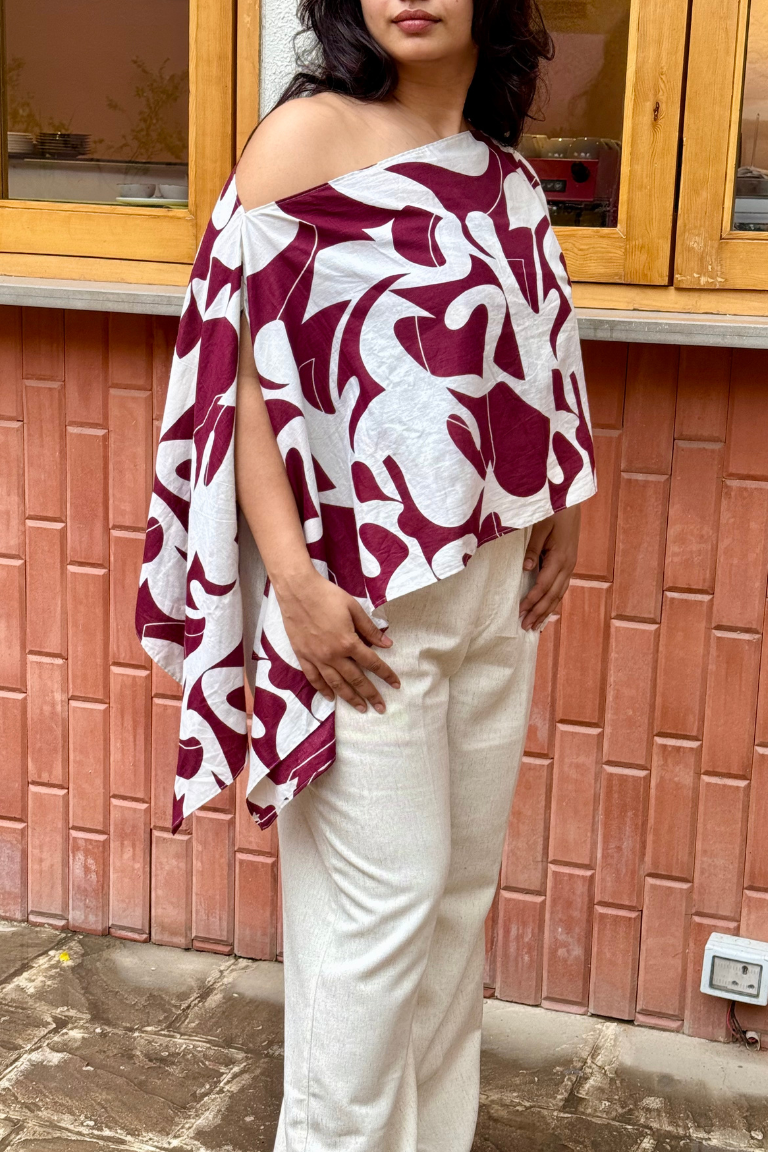 Off-Shoulder Maroon Cape Top