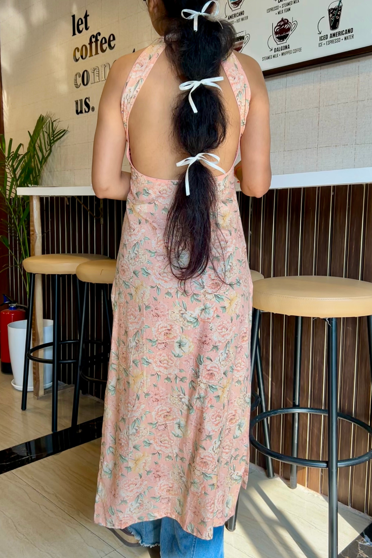 Floral Pink Halter-Neck Kurti