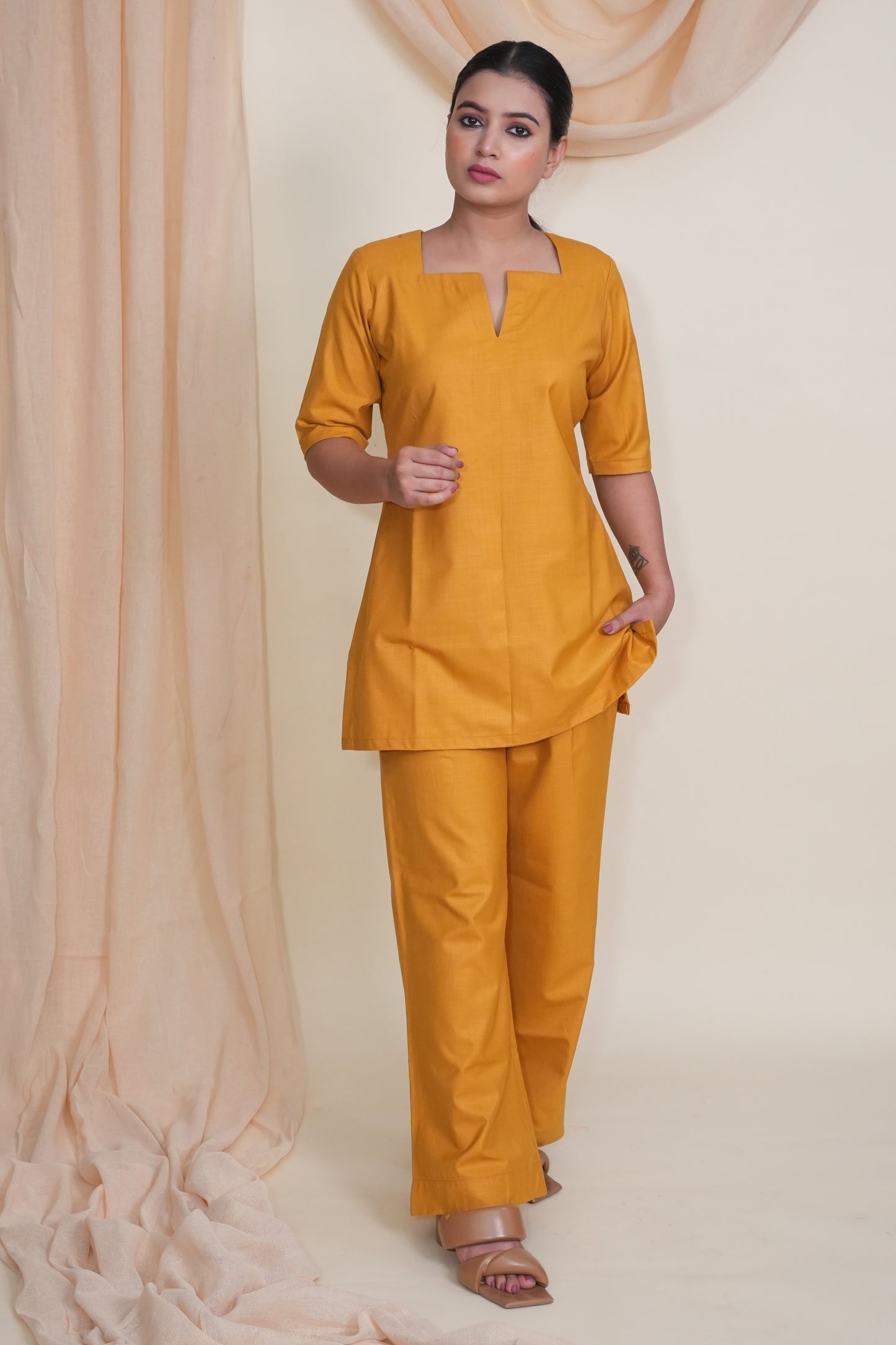Mustard Yellow Two-Piece Outfit for Women