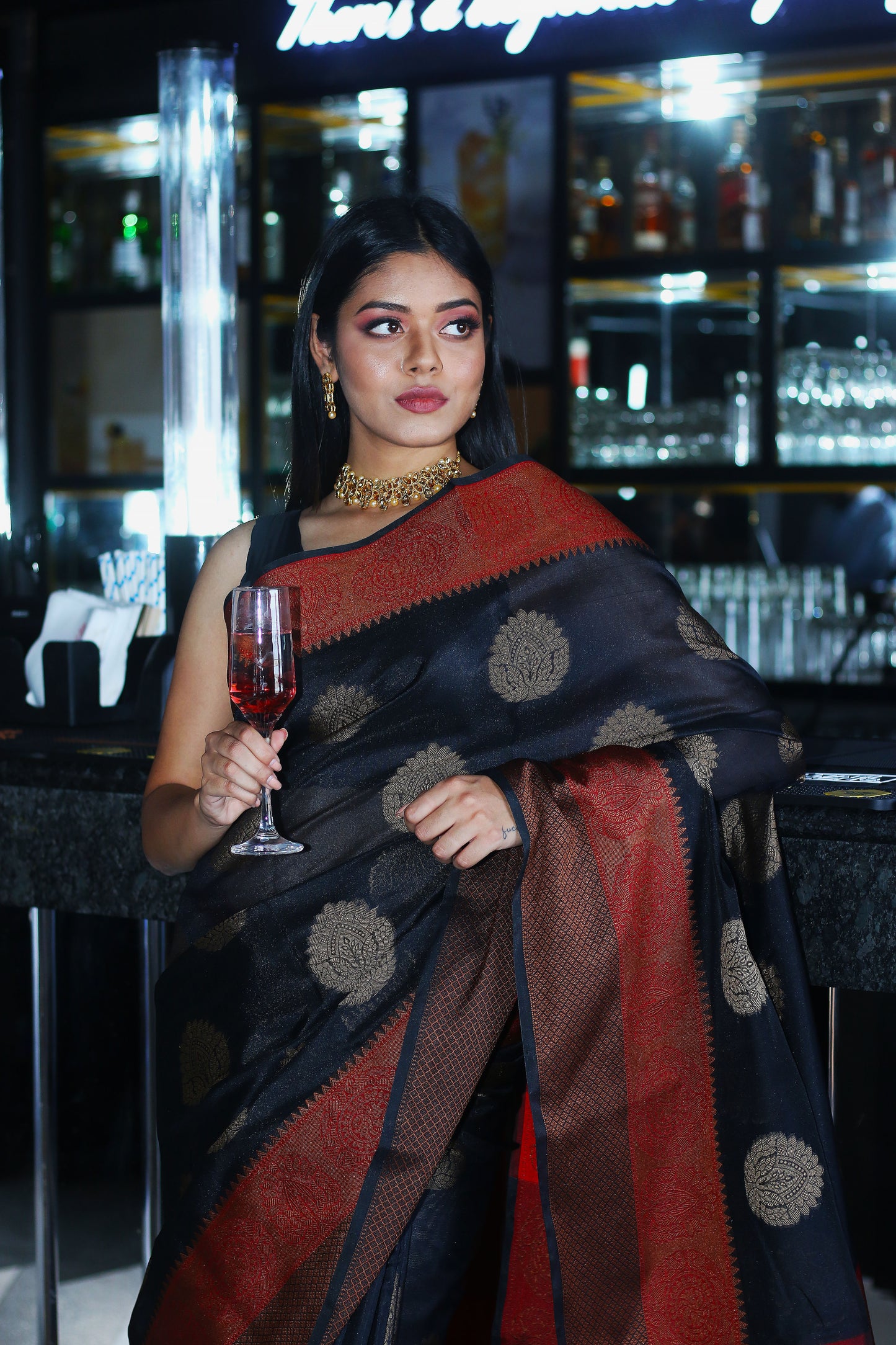 Black-Banarasi-Cotton-Silk-Summer-Wear-Saree