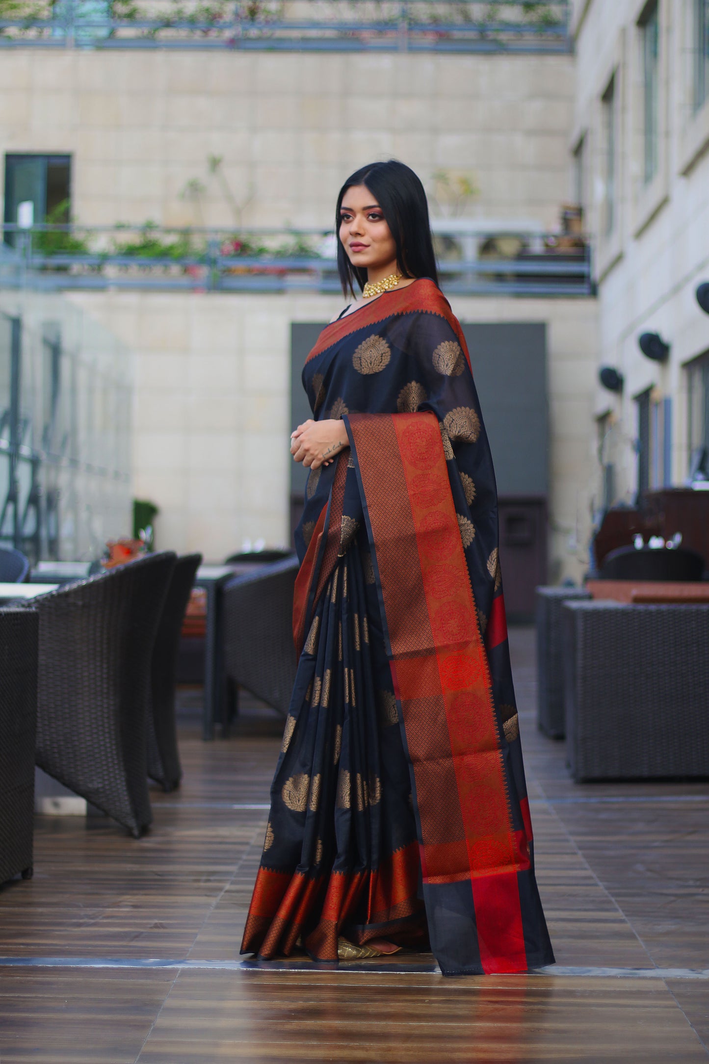 Black-Banarasi-Cotton-Silk-Summer-Wear-Saree