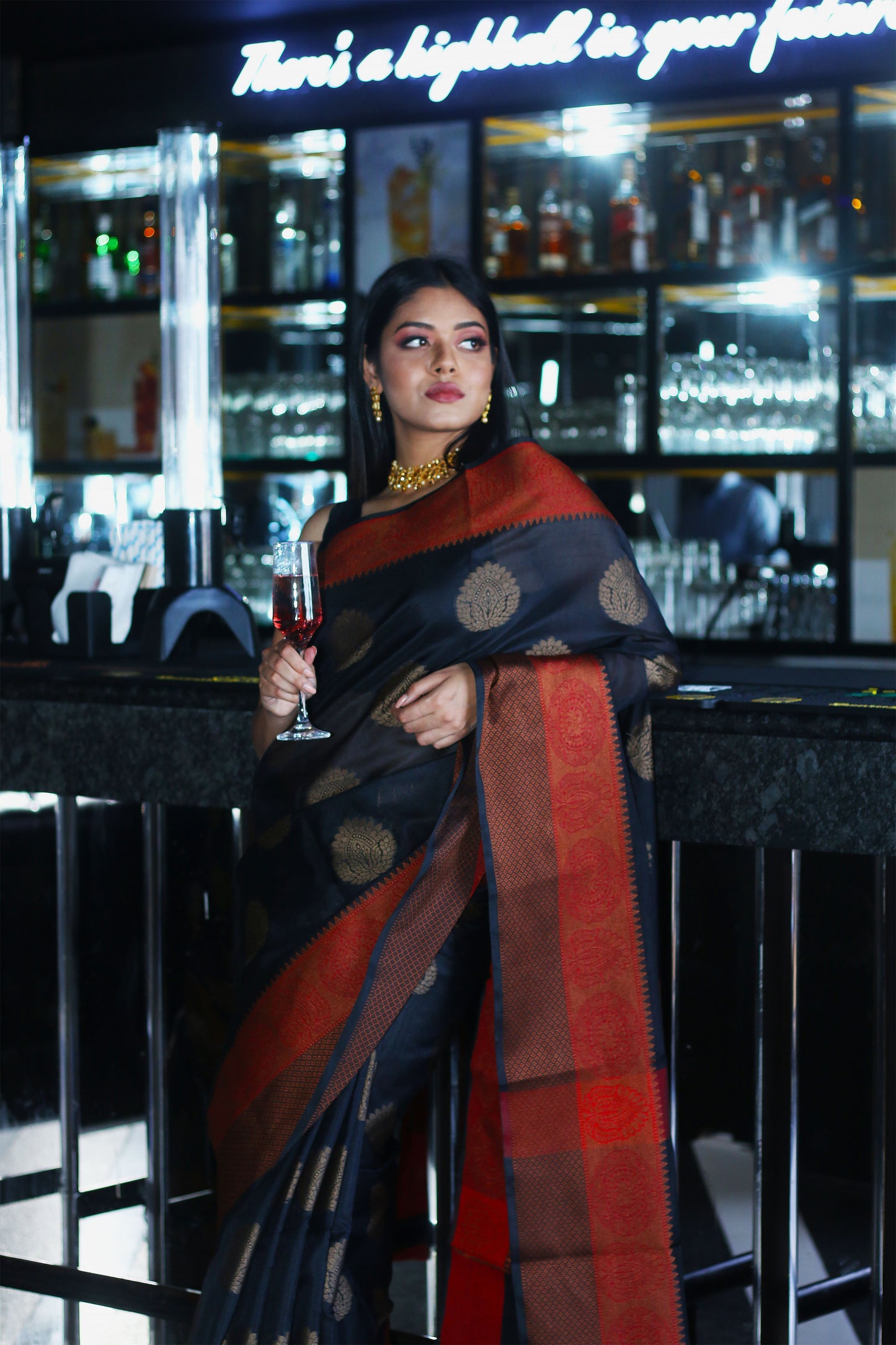 Black-Banarasi-Cotton-Silk-Summer-Wear-Saree