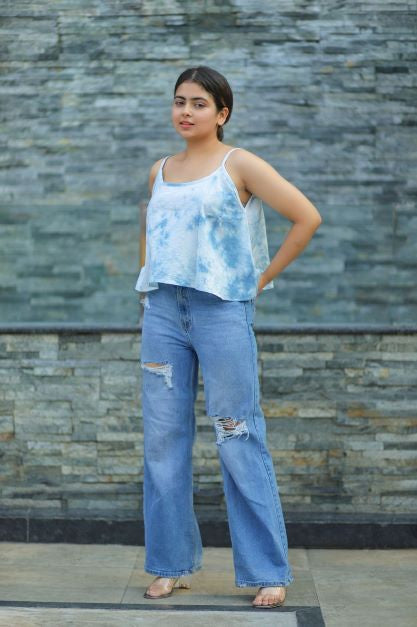 Indigo Tie-Dye Strap Top For Women
