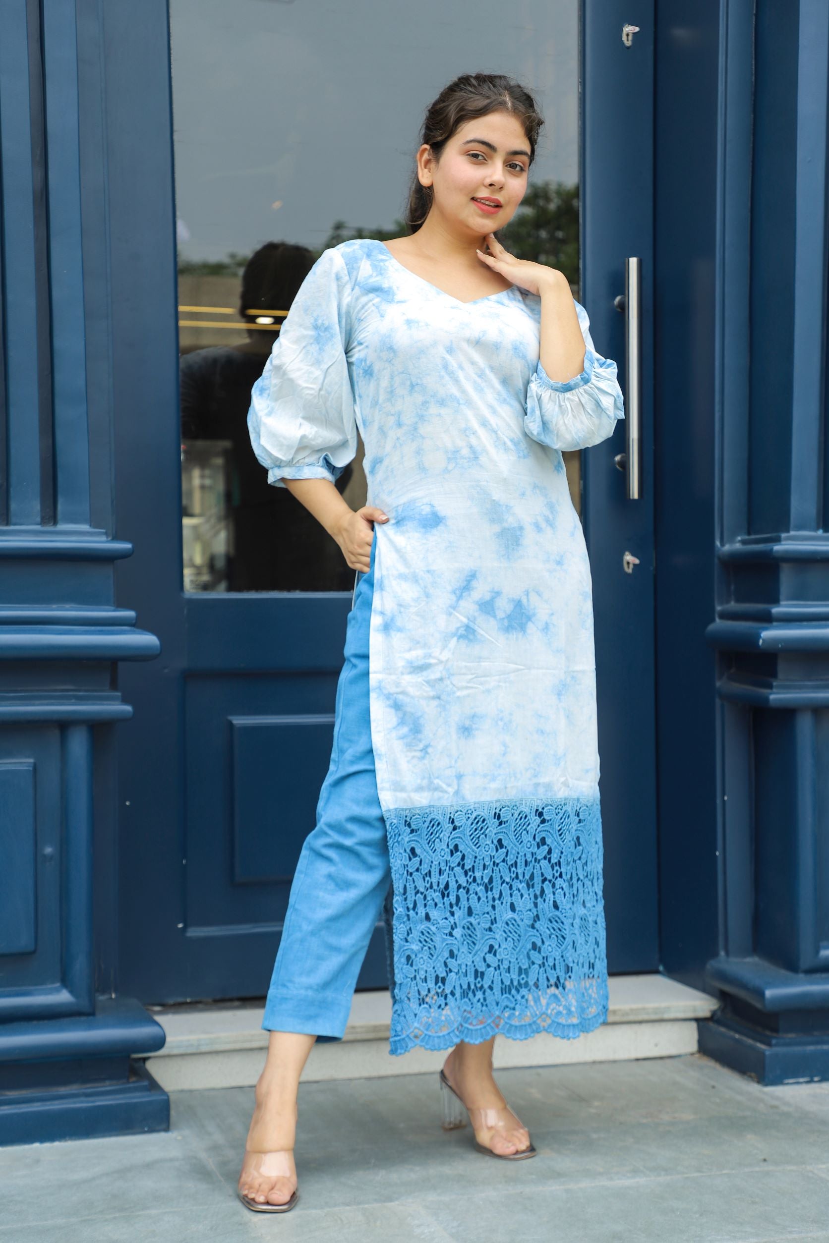 Kurti Lace Design Dress Tie-Dye Lace Kurti Set For Women LusionWear Kurti Lace Design Dress Tie-Dye Lace Kurti Set For Women LusionWear