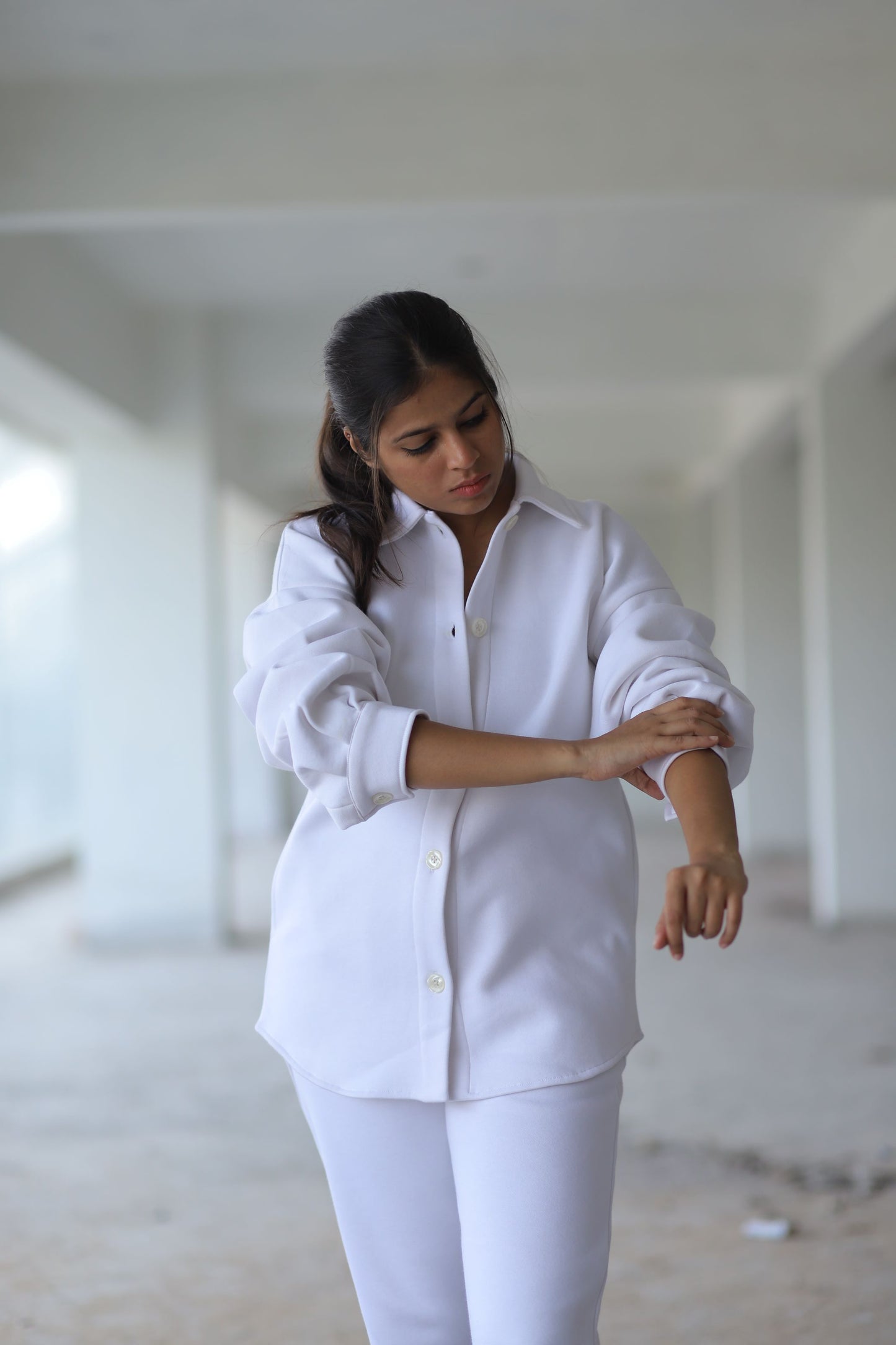 WOOLEN SHIRT & JOGGER SET For Women in Solid Color