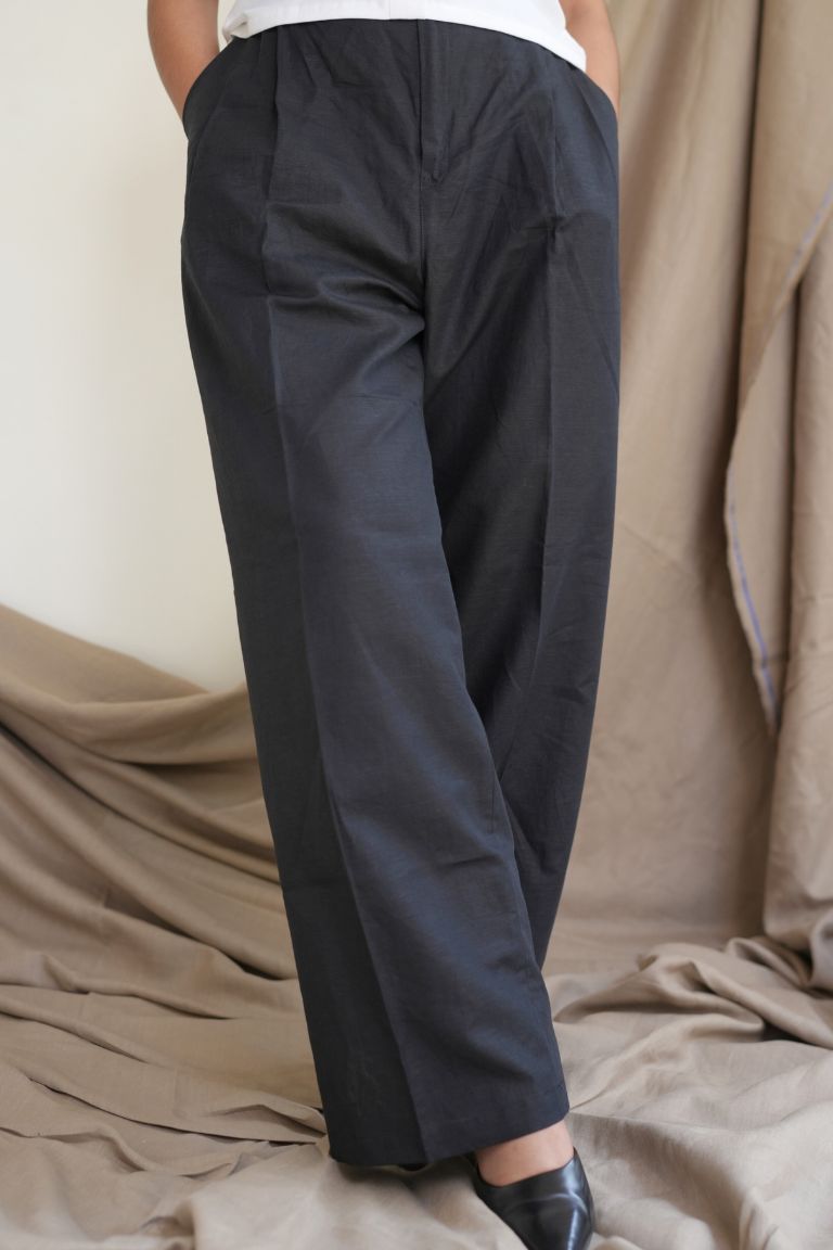 Black Linen Wide Leg Pants for Women | 100% Pure Linen