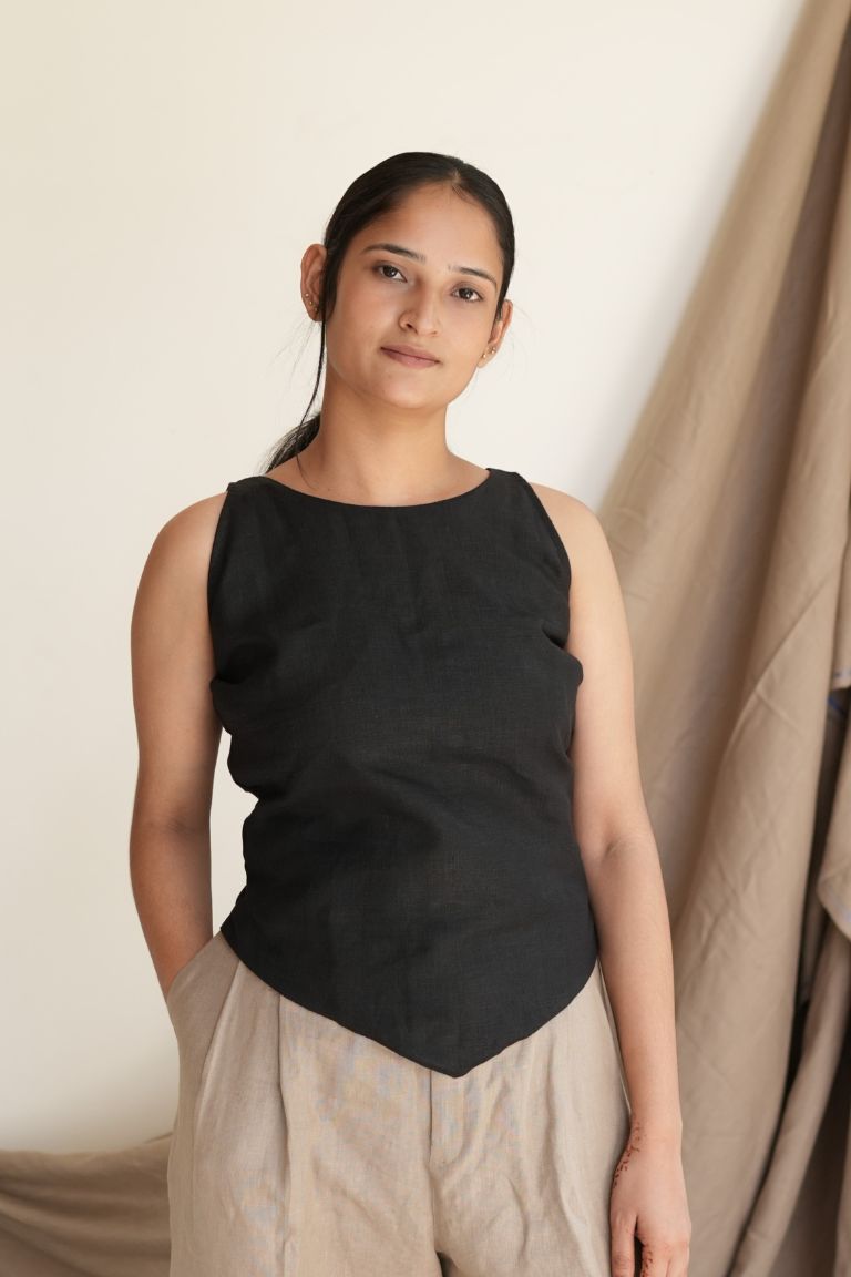 Black Linen Sleeveless Top