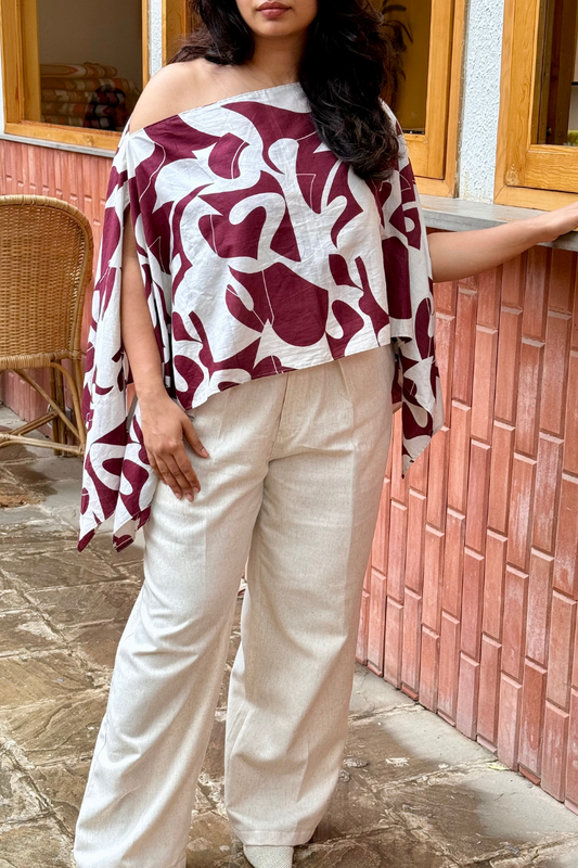 Off-Shoulder Maroon Cape Top