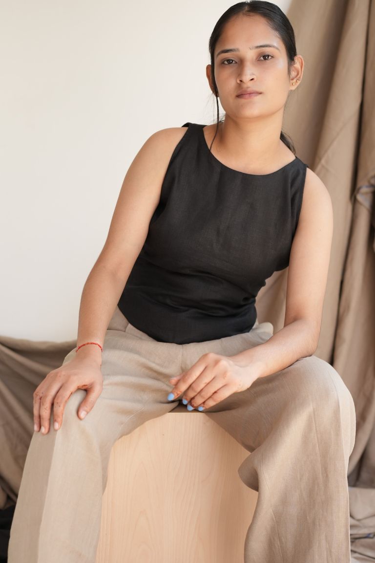 Black Linen Sleeveless Top