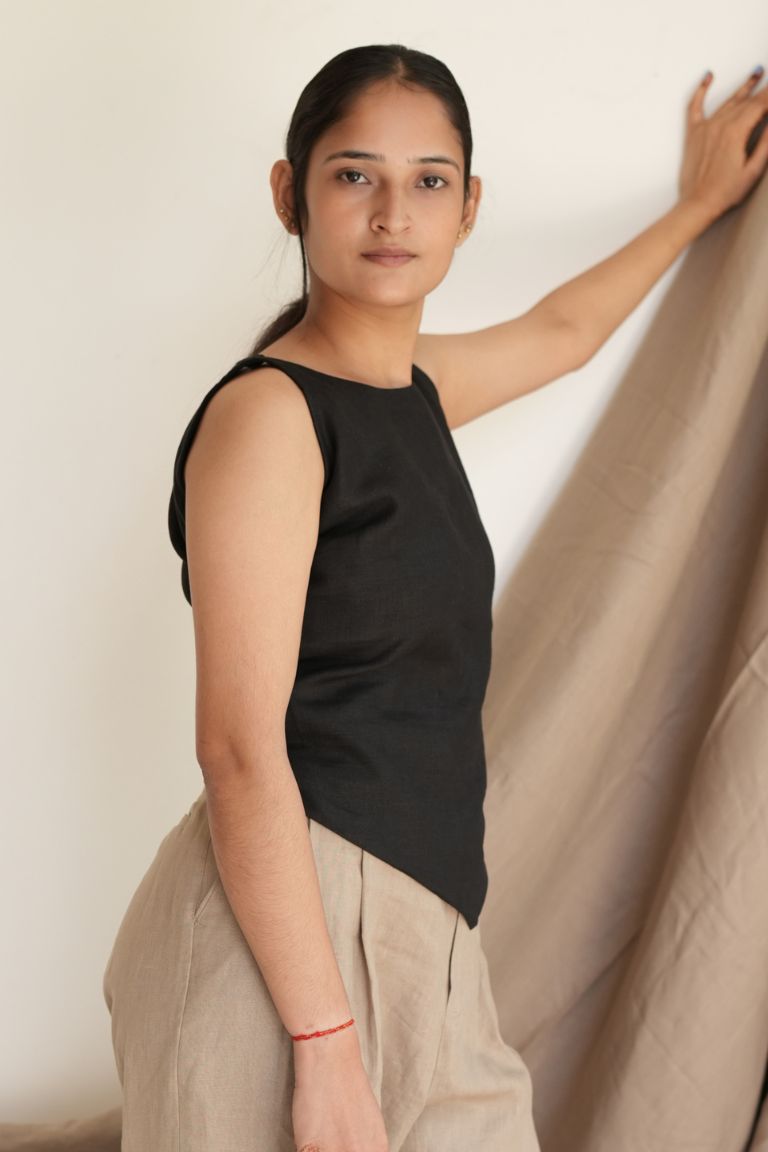 Black Linen Sleeveless Top