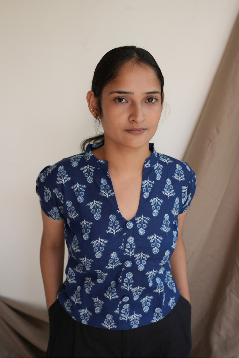 Indigo Printed Cotton Top