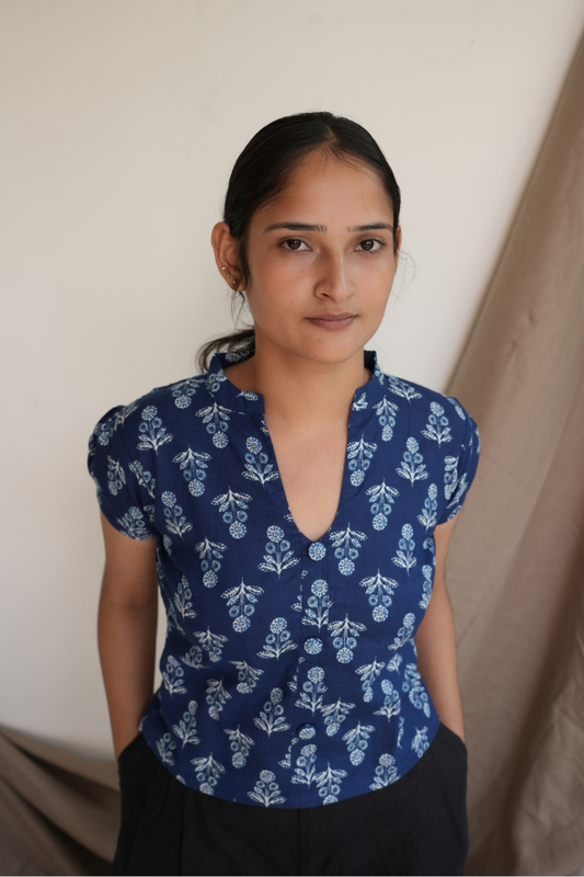 Indigo Printed Cotton Top