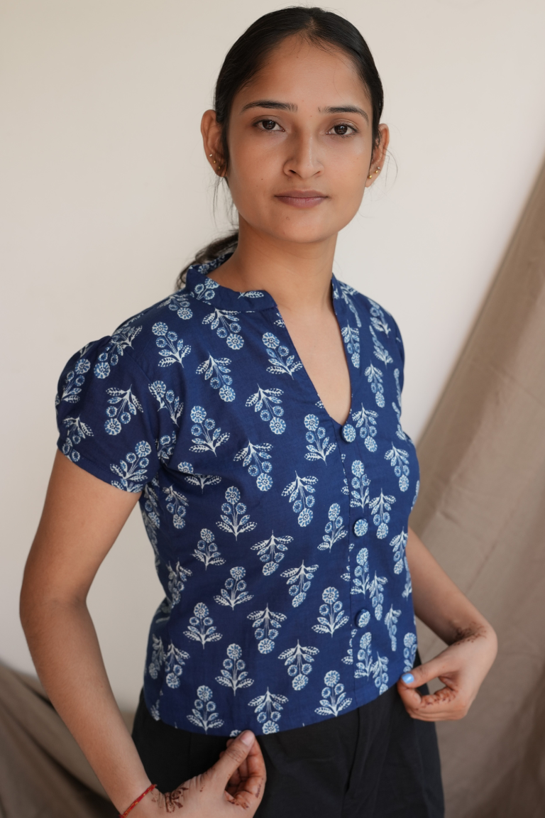 Indigo Printed Cotton Top