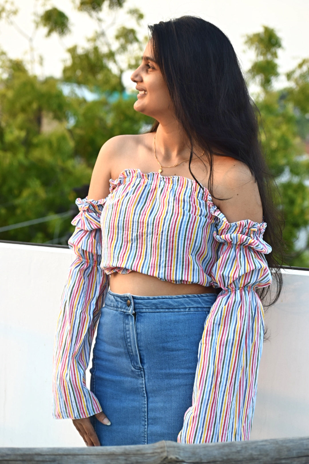 Multicolored-Striped-Off-Shoulder-Top