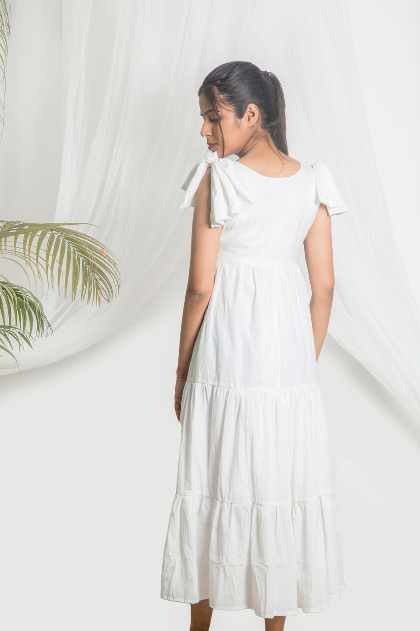 Recycled Cotton White Midi Dress 