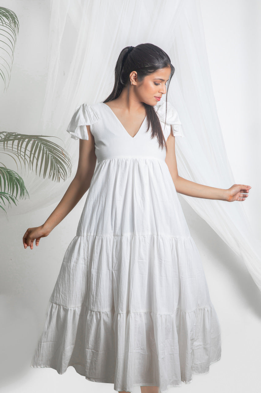 Recycled Cotton White Midi Dress 