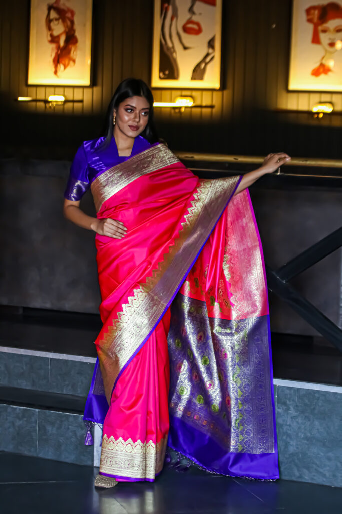 Discover more than 103 blue and pink pattu saree super hot
