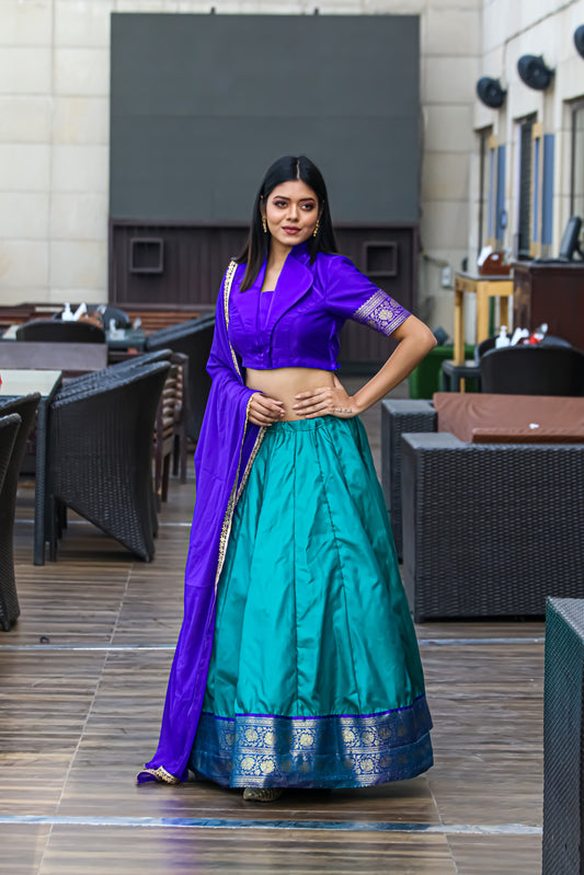 PINE-GREEN-BANARASI-LEHENGA-WITH-DESIGNER-BLOUSE-AND-DUPATTA
