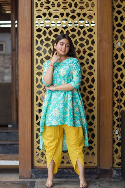 Cotton Silk Yellow High Low Kurti/Dress - Sylk