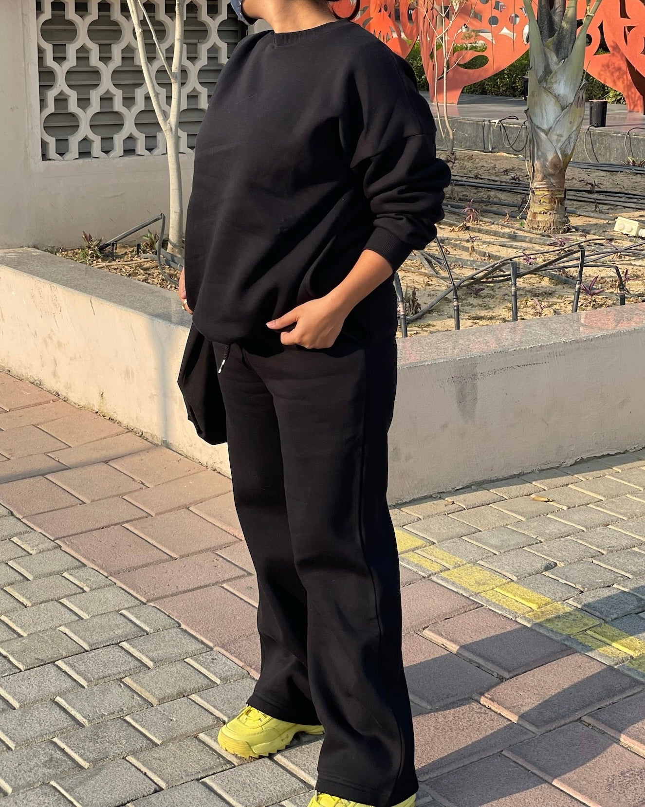 Women High Waist FLARED TRACK-PANT & CREWNECK Sweatshirt Set